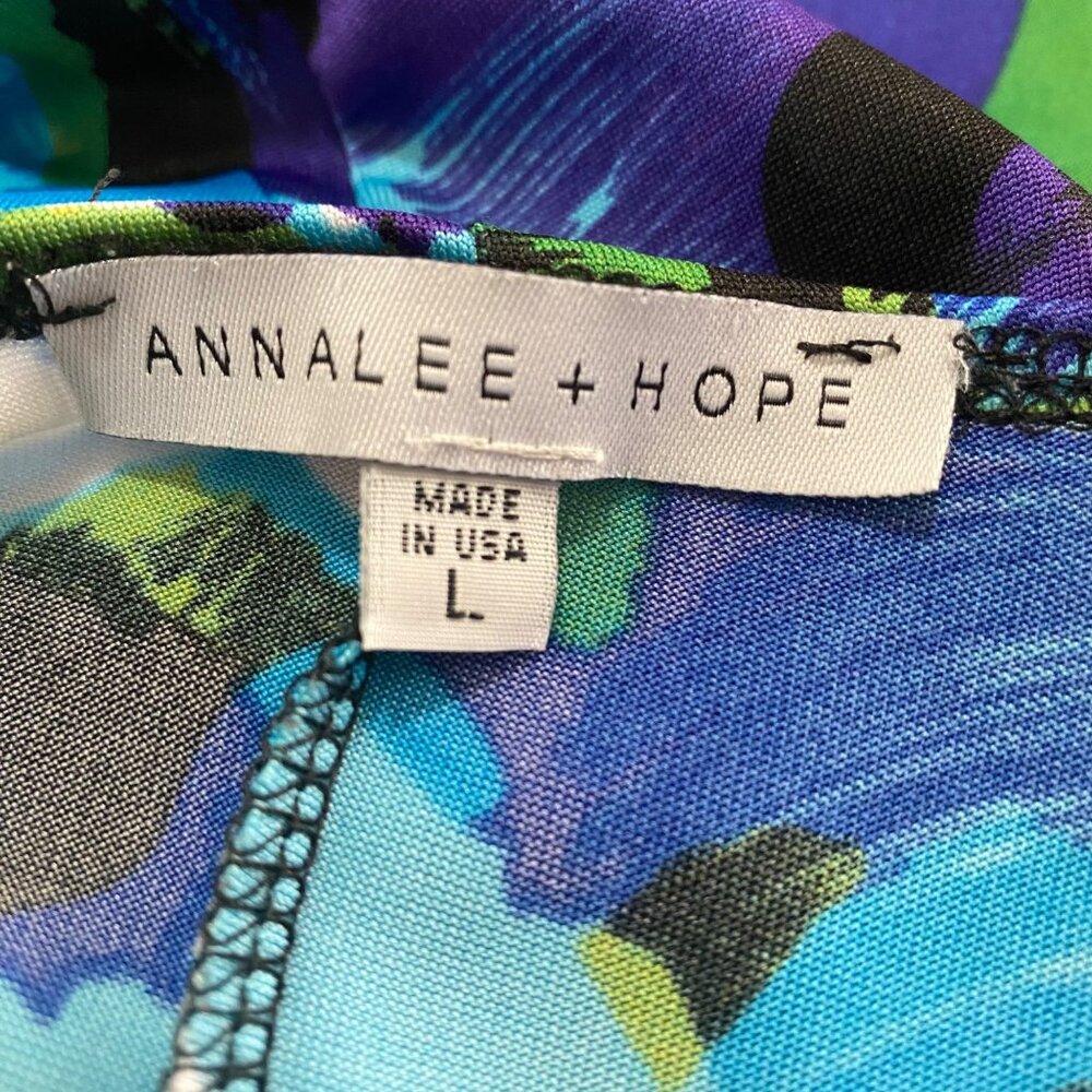 Annalee + Hope Blouse Womens L Cowl Neck Bold Floral Abstract Blue Artsy - Picture 3 of 8